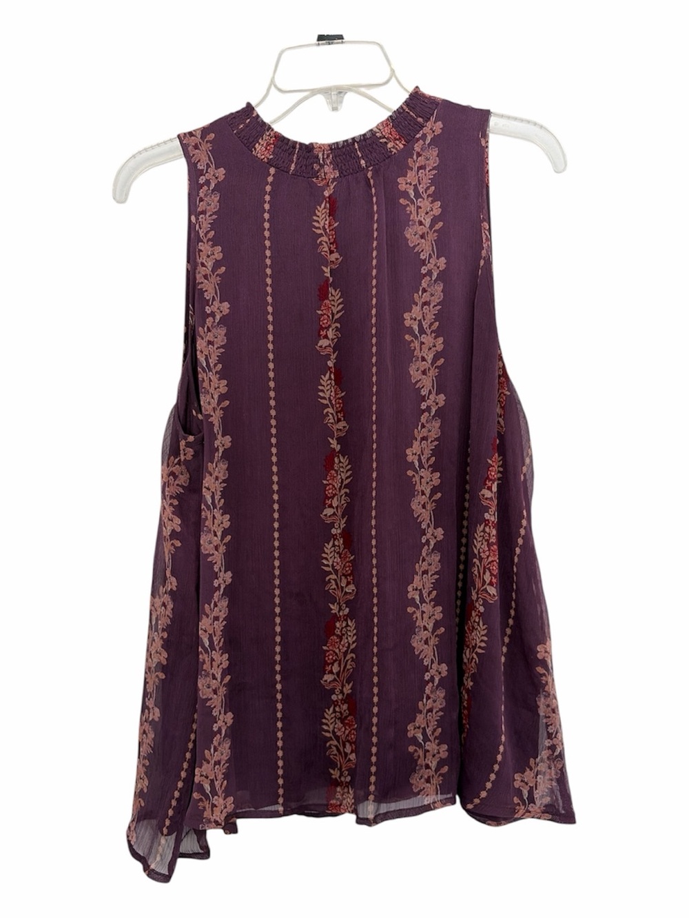 Sonoma Plum Floral-Striped Sleeveless Mock Neck Tank